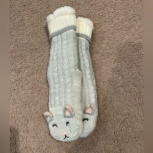 Womens non-slip knitted winter leg warmer/slipper socks